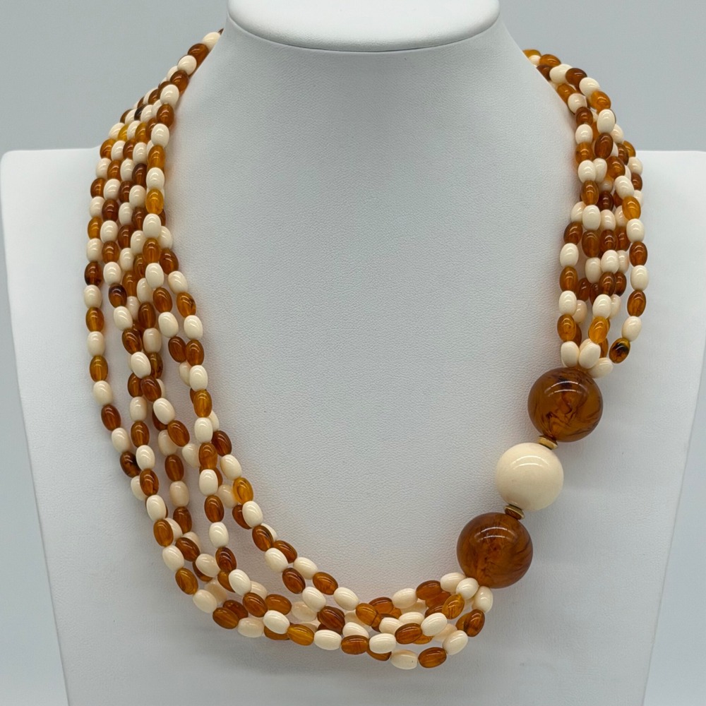 Chunky‎ Amber Bead Necklace Multi Strand Statement Retro Vibe
